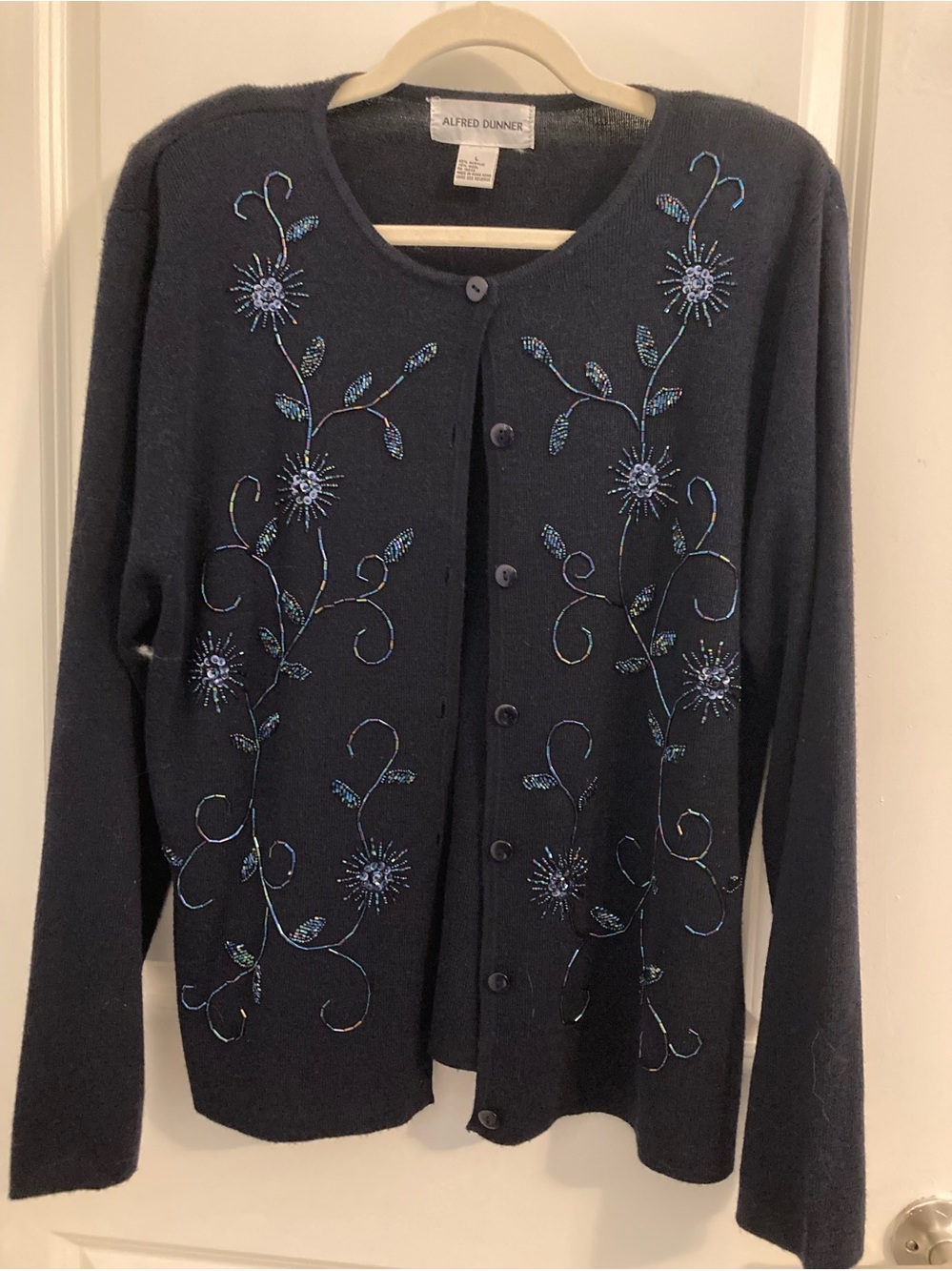 Alfred Dunner Black Cardigan with Iridescent Floral Embroidery